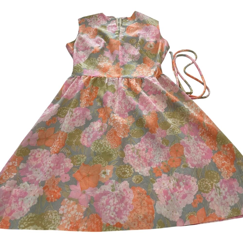 VTG 50s Joan Curtis Floral Polyester Dress size 14 Sleeveless Union Tag USA